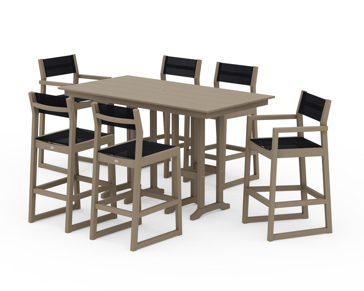 POLYWOOD EDGE Sling 7-Piece Farmhouse Bar Set in Vintage Sahara / Black