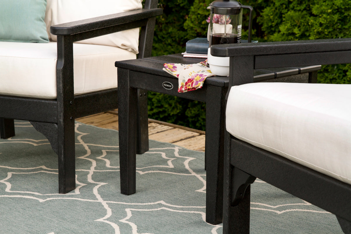 POLYWOOD Newport 18" End Table in Black in an outdoor setting