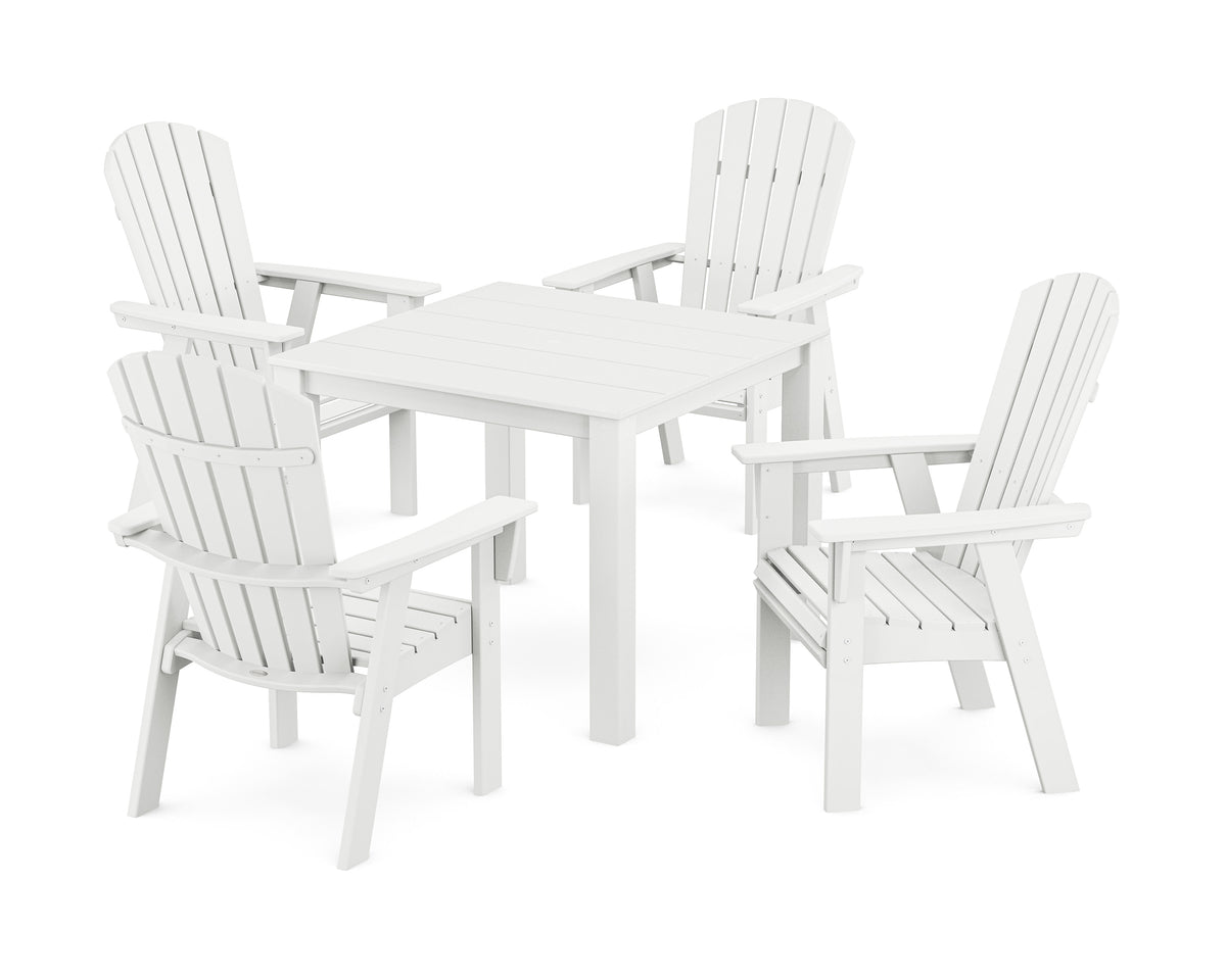 POLYWOOD Nautical Curveback Adirondack 5-Piece Parsons Dining Set in White