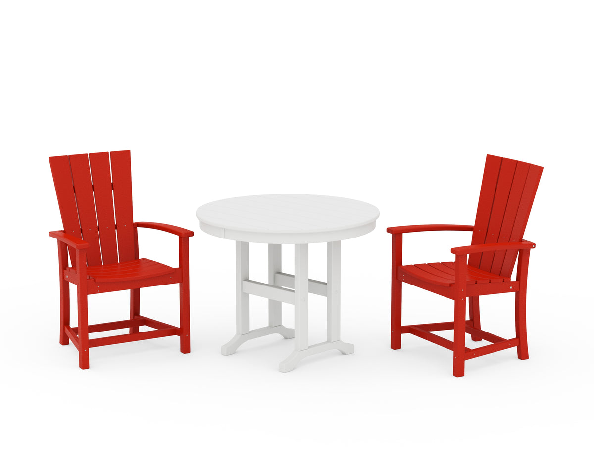 POLYWOOD Quattro 3-Piece Round Farmhouse Dining Set in Sunset Red / White