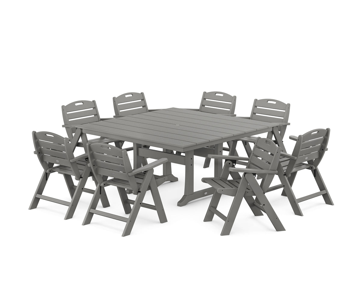 POLYWOOD Nautical Lowback 9-Piece Square Farmhouse Dining Set with Trestle Legs in Slate Grey