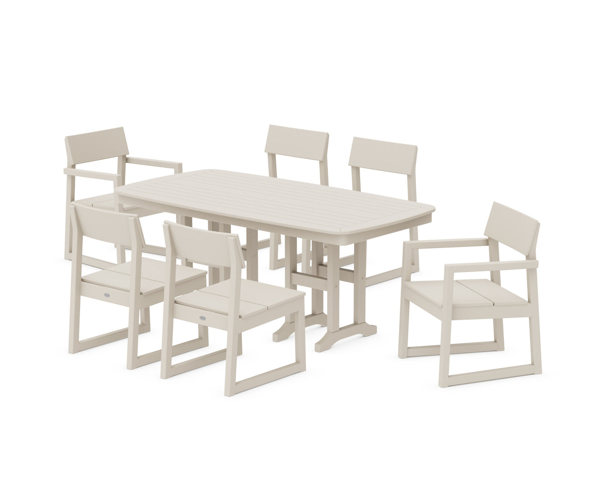 POLYWOOD EDGE 7-Piece Dining Set (Nautical 37" x 72" Table) in Sand