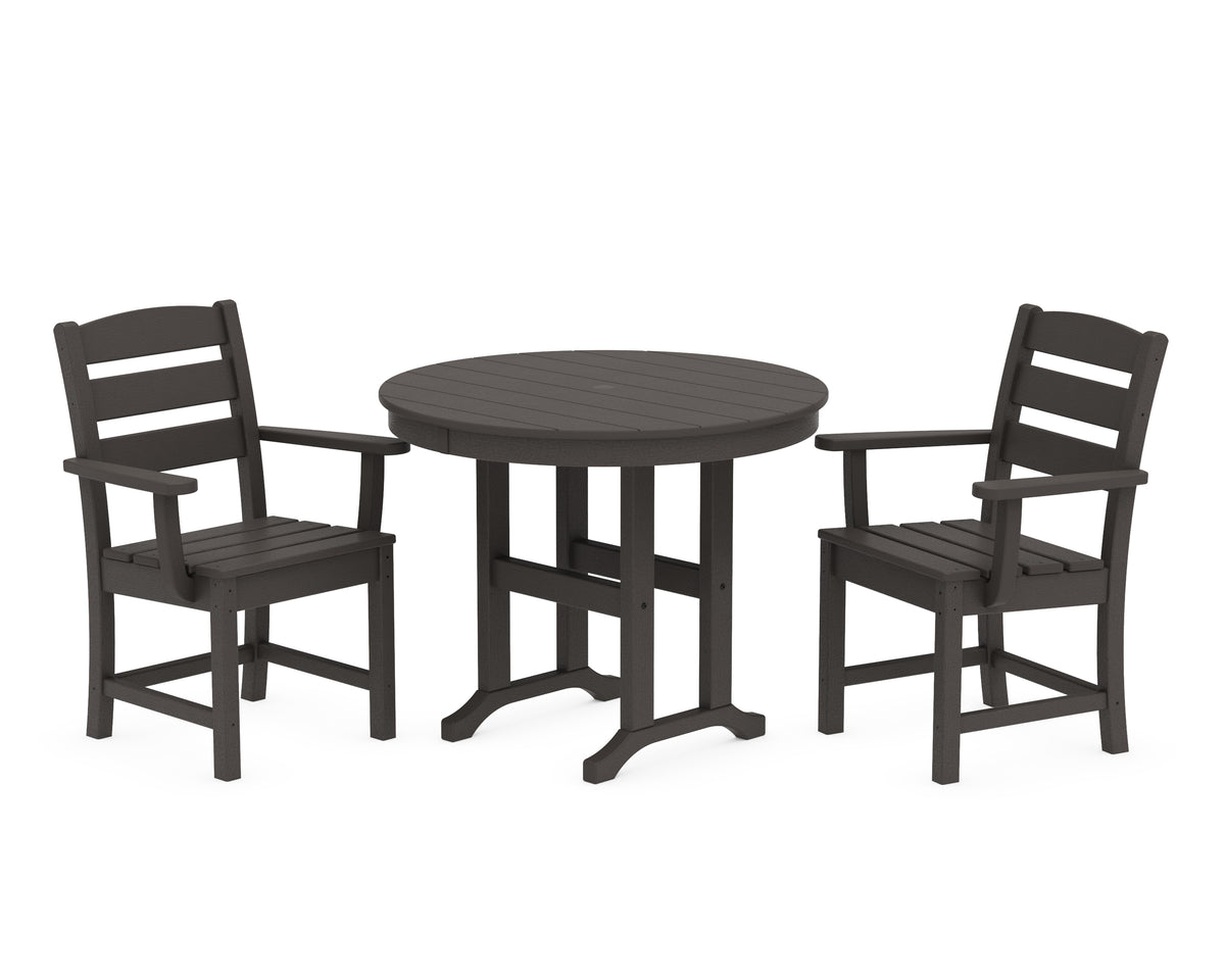 POLYWOOD Lakeside 3-Piece Round Dining Set in Vintage Coffee