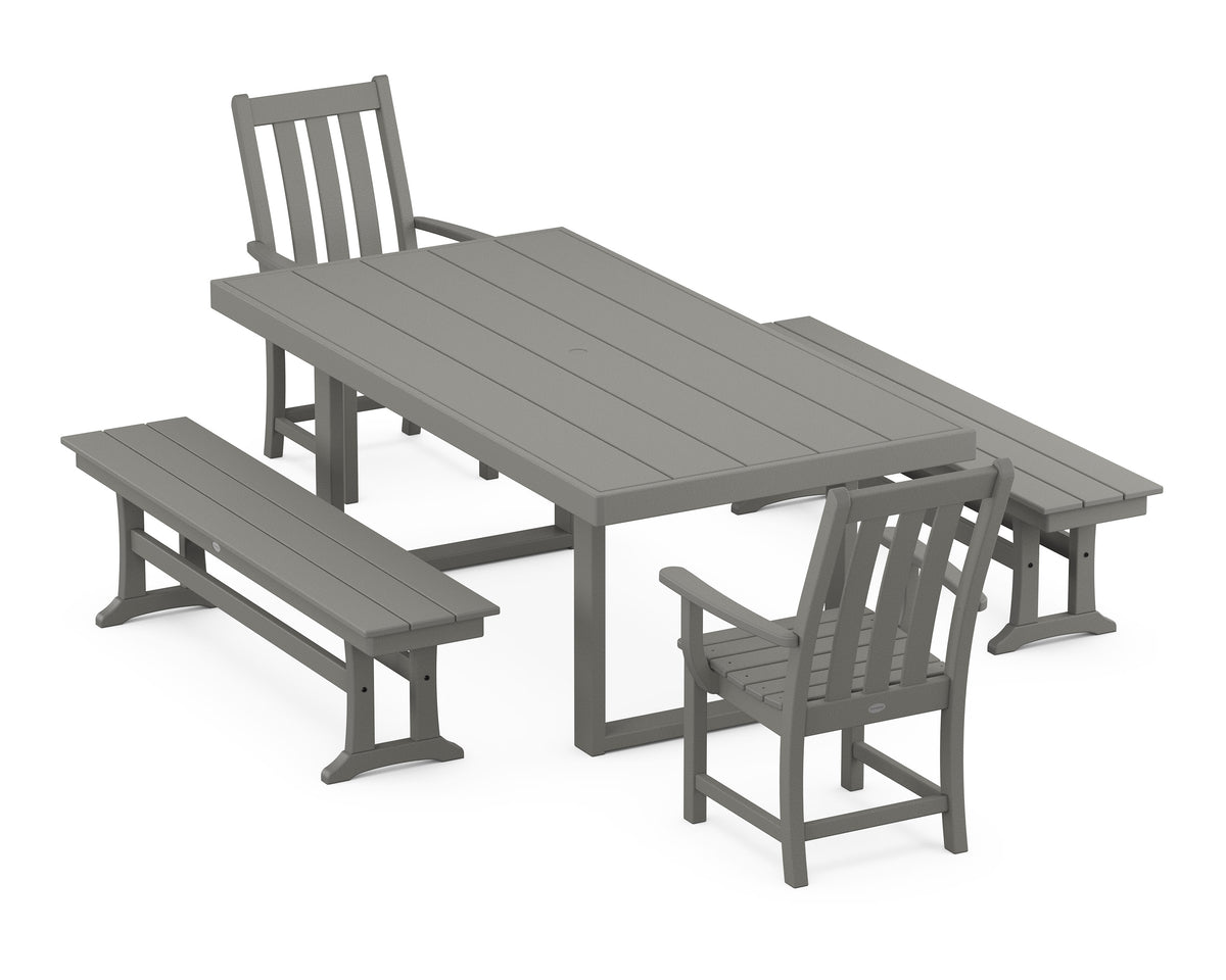 POLYWOOD Vineyard 5-Piece Dining Set with Benches - 39" x 78" Table in Slate Grey
