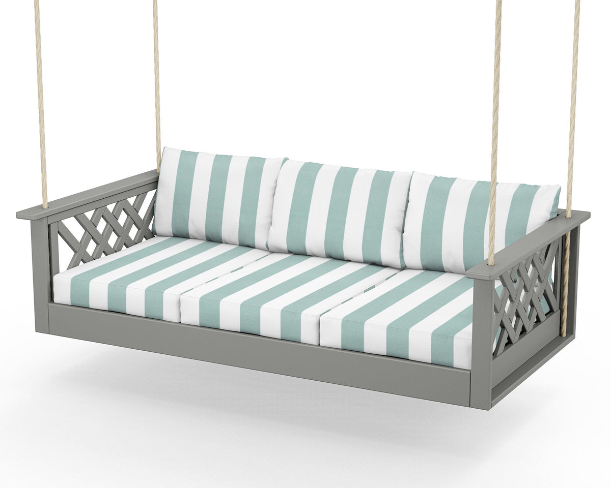 POLYWOOD Wovendale Daybed Swing in Slate Grey / Cabana Stripe Glacier Spa