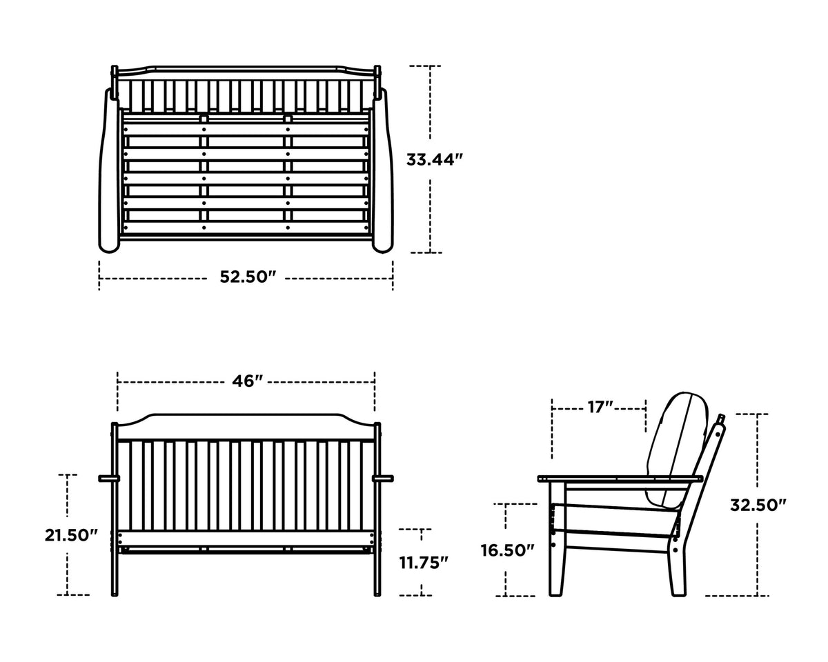POLYWOOD Cottage Deep Seating Loveseat dimensions