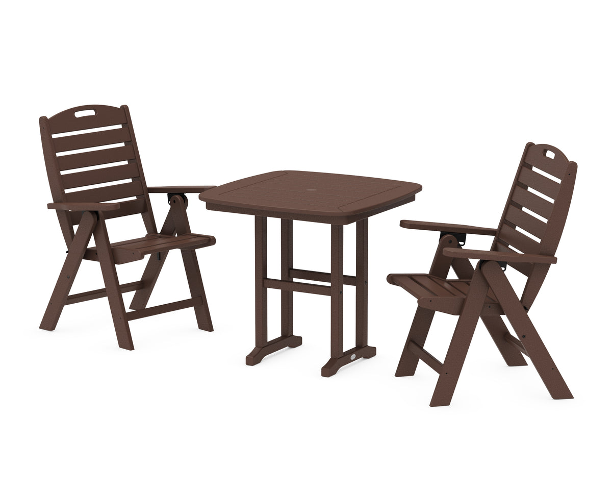 POLYWOOD Nautical Folding Highback Chair 3-Piece Dining Set in Mahogany