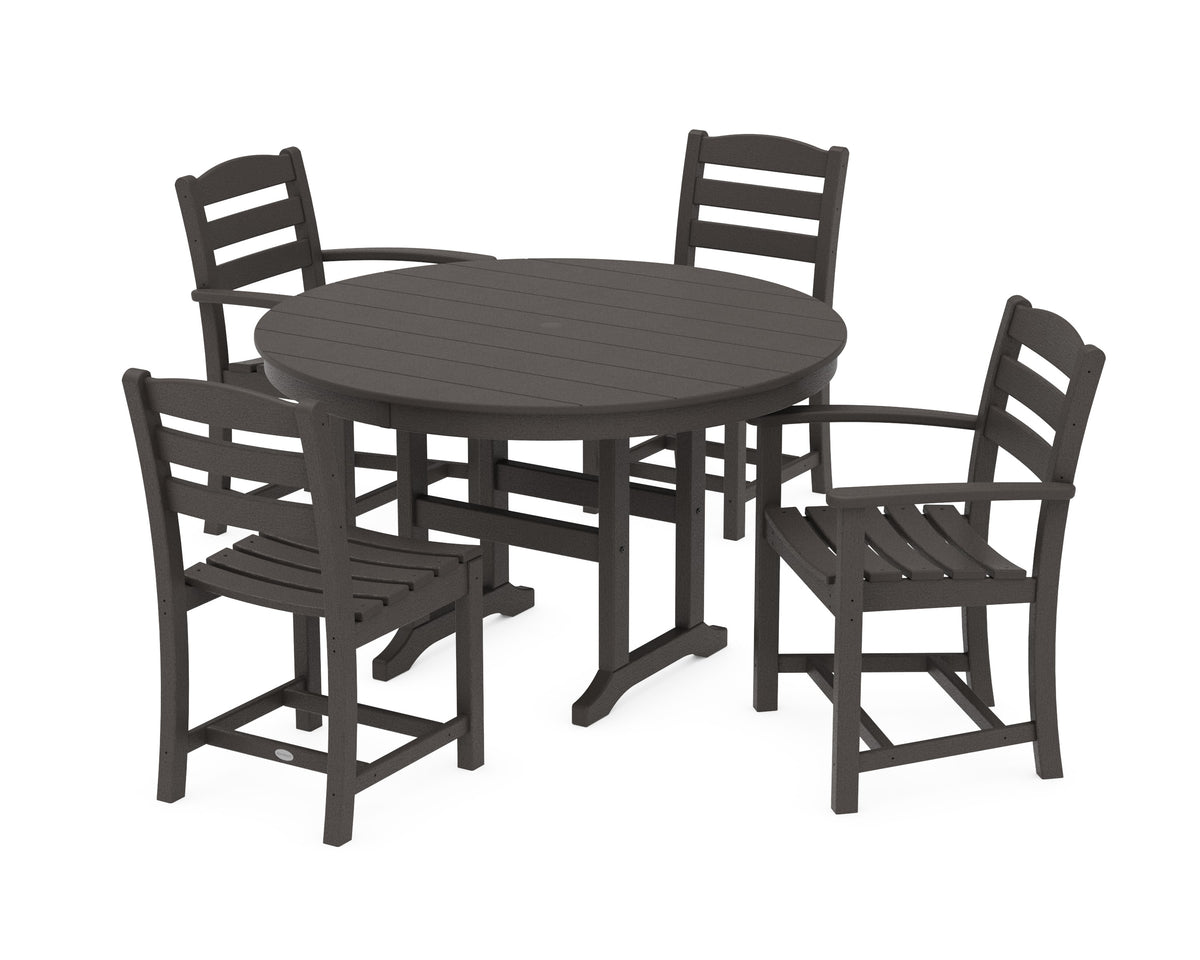 POLYWOOD La Casa Café 5-Piece Round Farmhouse Dining Set with Arm and Side Chairs in Vintage Coffee