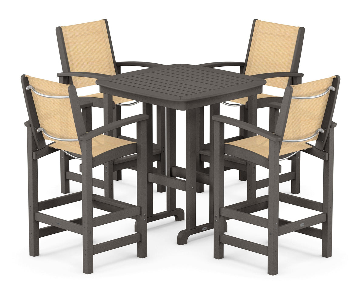POLYWOOD Coastal 5-Piece Bar Set in Vintage Coffee / Dupioni Apricot