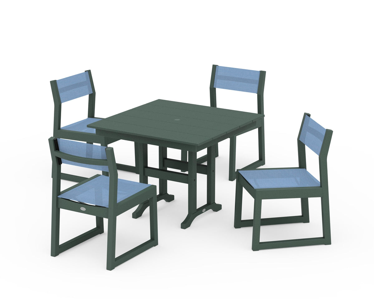 POLYWOOD EDGE Sling Side Chair 5-Piece Farmhouse Dining Set in Green / Poolside