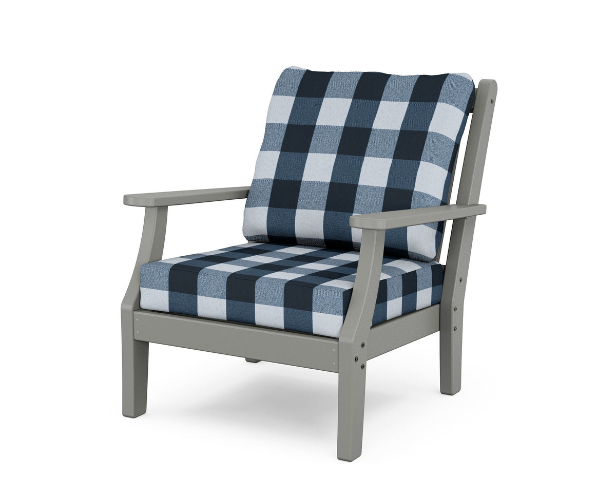 POLYWOOD Wovendale Deep Seating Chair in Slate Grey / Buffalo Plaid Marine Indigo