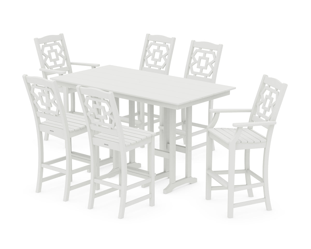 POLYWOOD Chinoiserie 7-Piece Farmhouse Bar Set in Vintage White