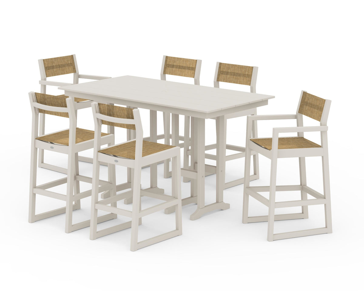 POLYWOOD EDGE Sling 7-Piece Farmhouse Bar Set in Sand / Burlap