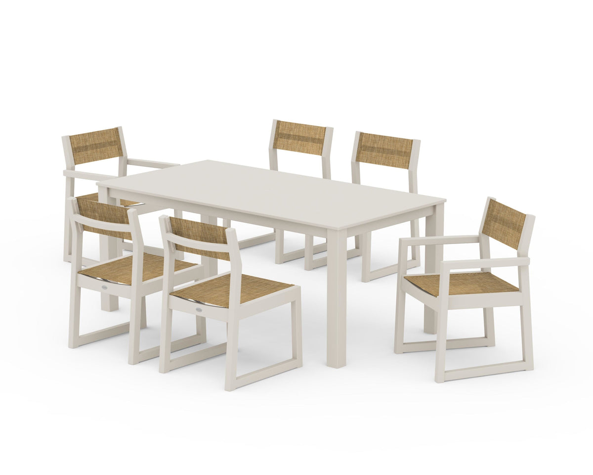 POLYWOOD EDGE Sling 7-Piece Parsons Dining Set in Sand / Burlap