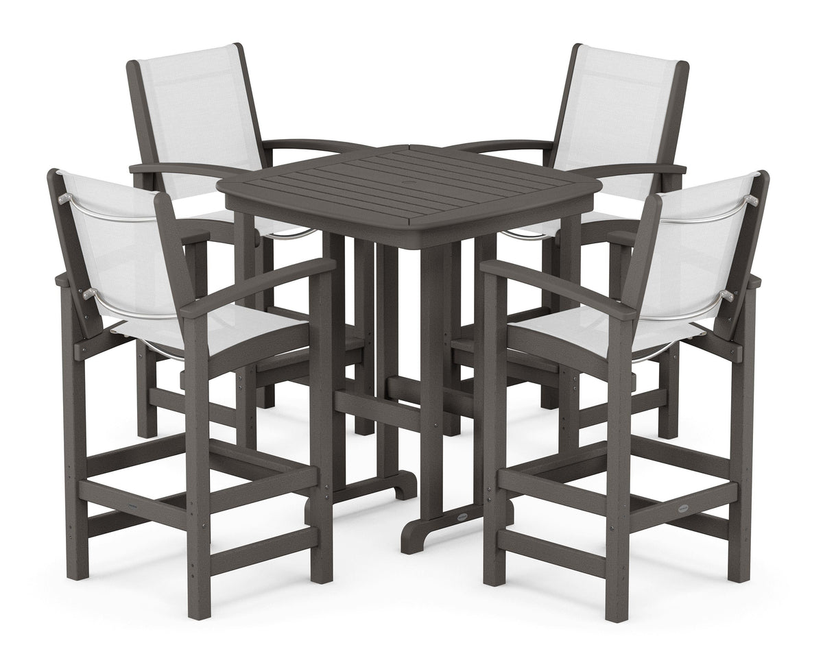 POLYWOOD Coastal 5-Piece Bar Set in Vintage Coffee / White