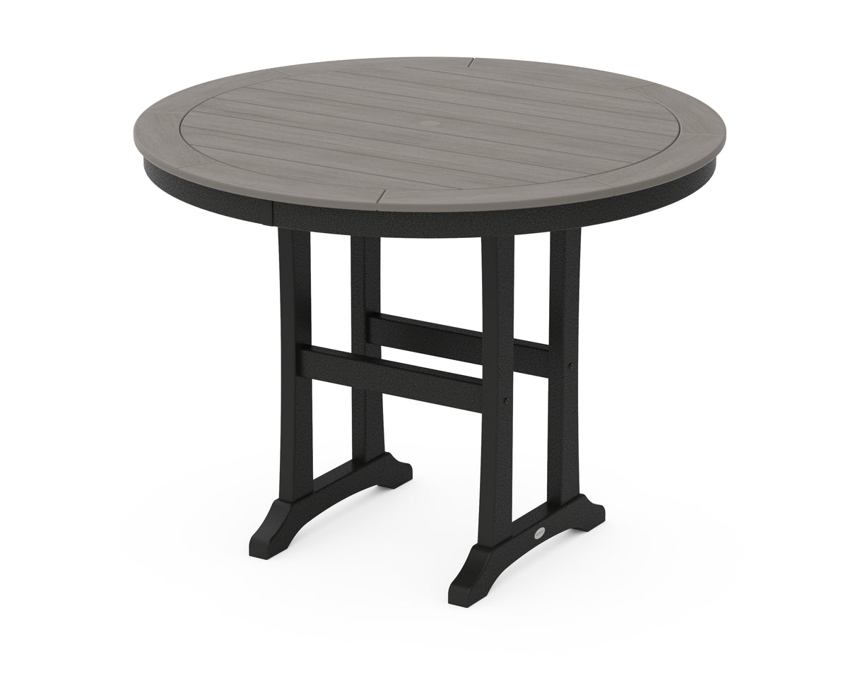POLYWOOD Nautical Trestle 48" Round Counter Table in Black / Driftwood