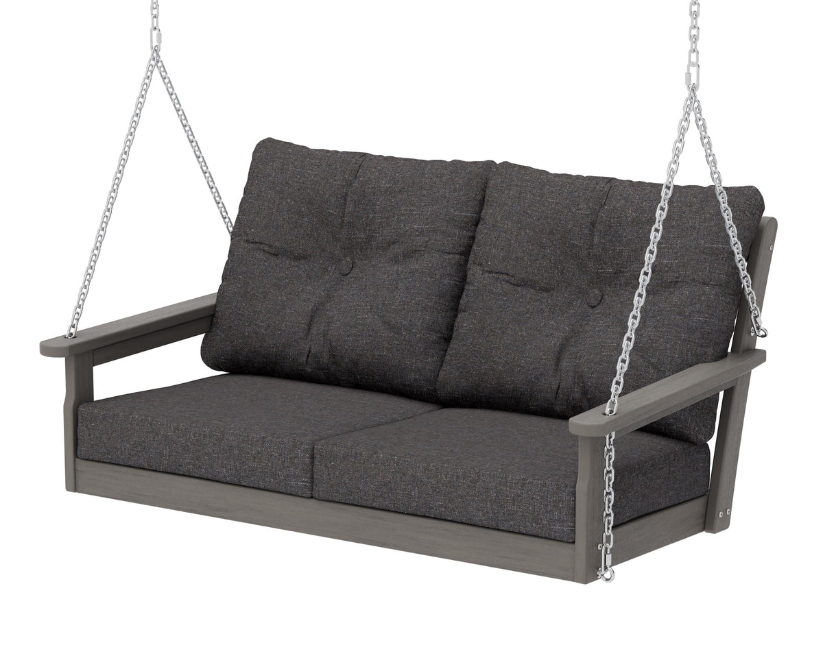 POLYWOOD Vineyard Deep Seating Swing in Driftwood / Ash Charcoal
