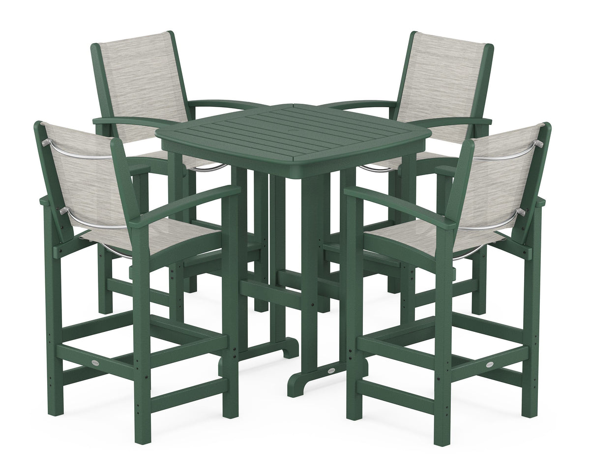 POLYWOOD Coastal 5-Piece Bar Set in Green / Birch