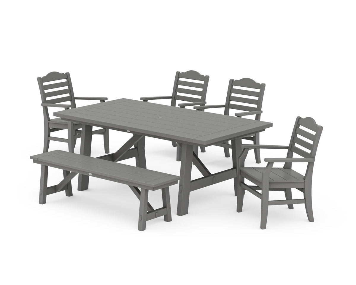 POLYWOOD Savannah 6-Piece Rustic Farmhouse Dining Set with Bench in Slate Grey