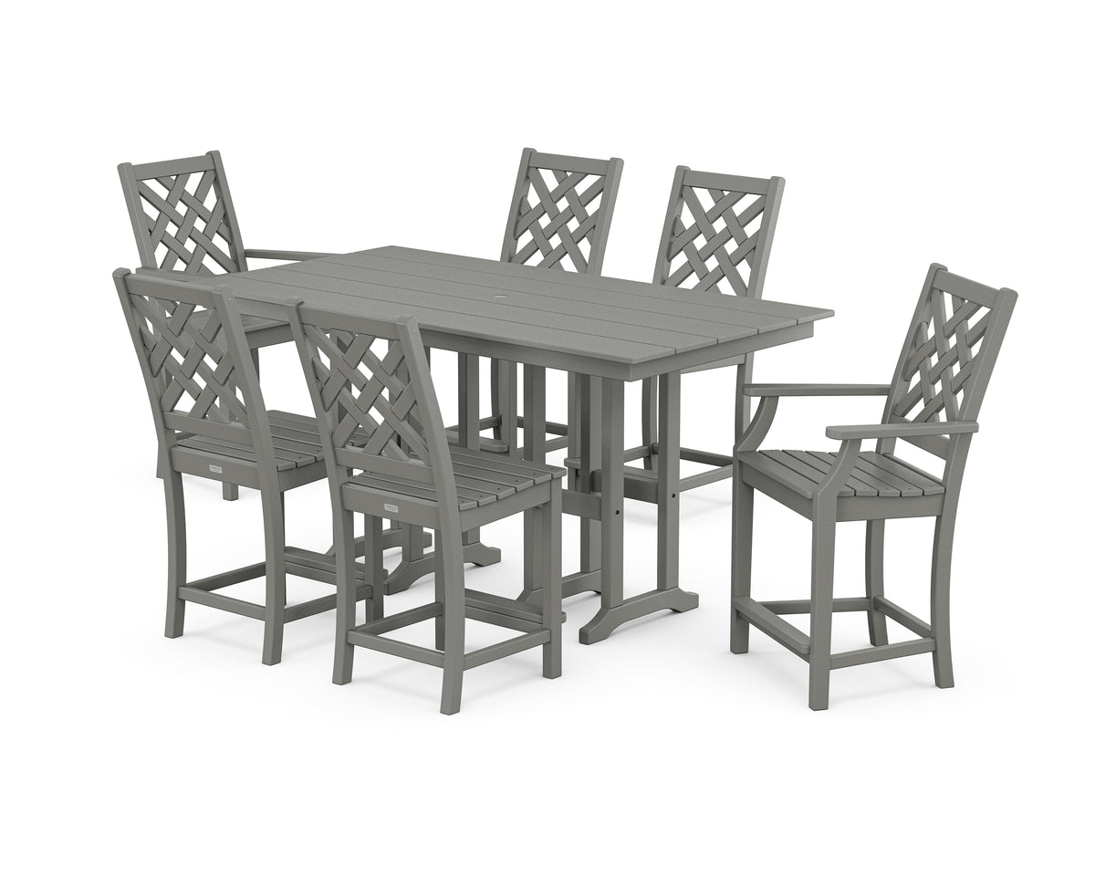 POLYWOOD Country Living Wovendale 7-Piece Farmhouse Counter Set in Slate Grey