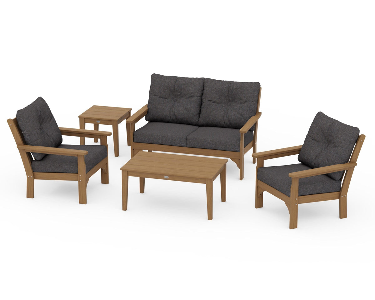 POLYWOOD Vineyard 5-Piece Deep Seating Set with Two Chairs and Loveseat in Natural / Ash Charcoal