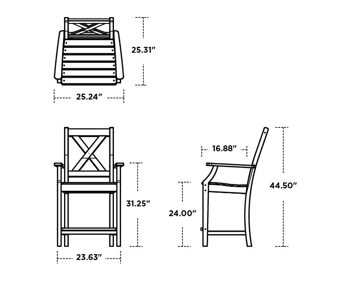POLYWOOD Braxton Counter Arm Chair dimensions