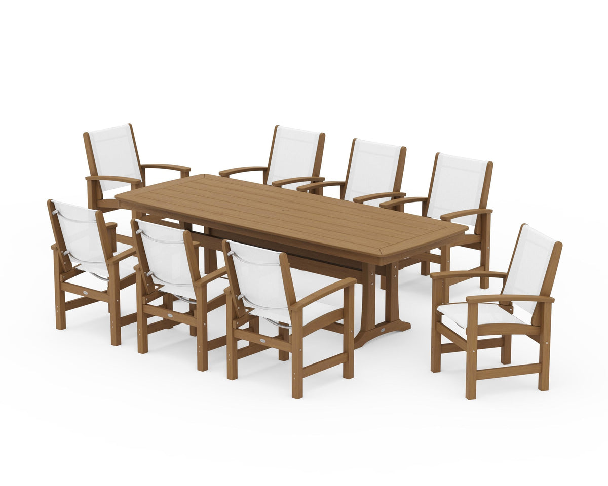 POLYWOOD Coastal 9-Piece Dining Set with Trestle Legs in Natural / White
