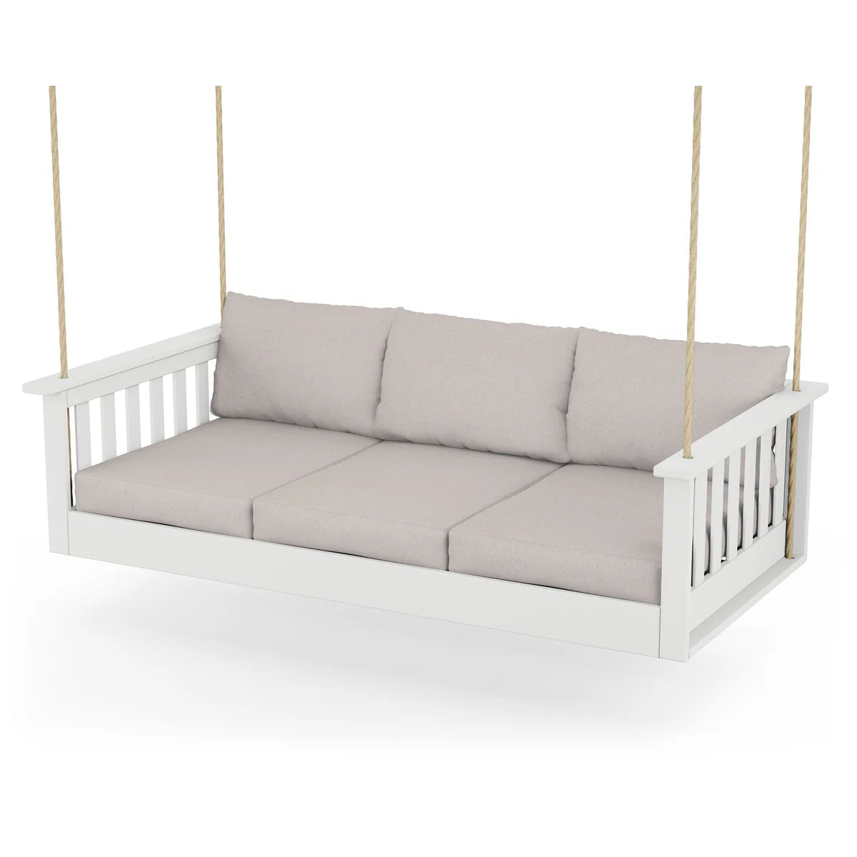POLYWOOD Vineyard Daybed Swing in White / Dune Burlap