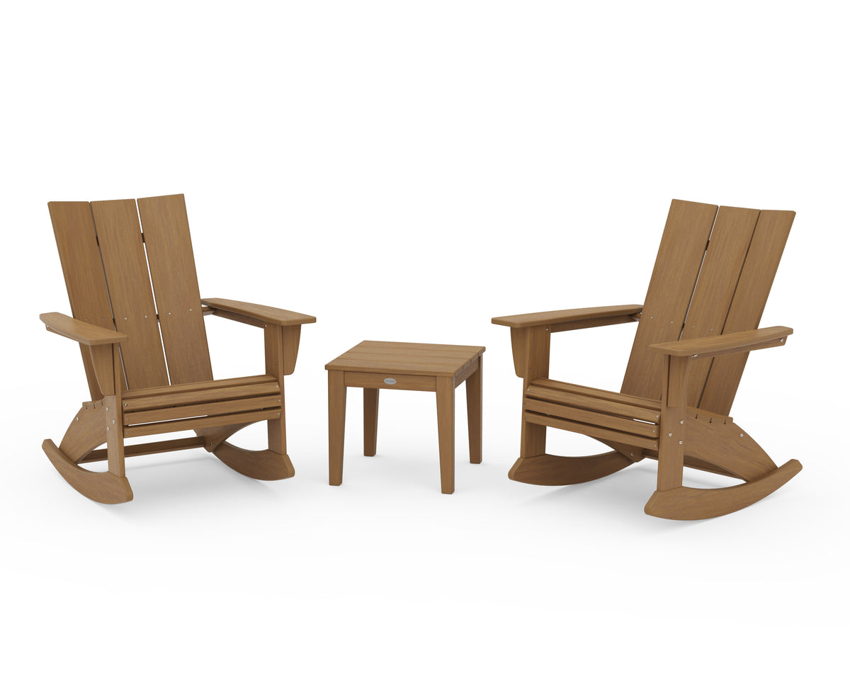 POLYWOOD Modern Curveback 3-Piece Adirondack Rocking Chair Set in Natural