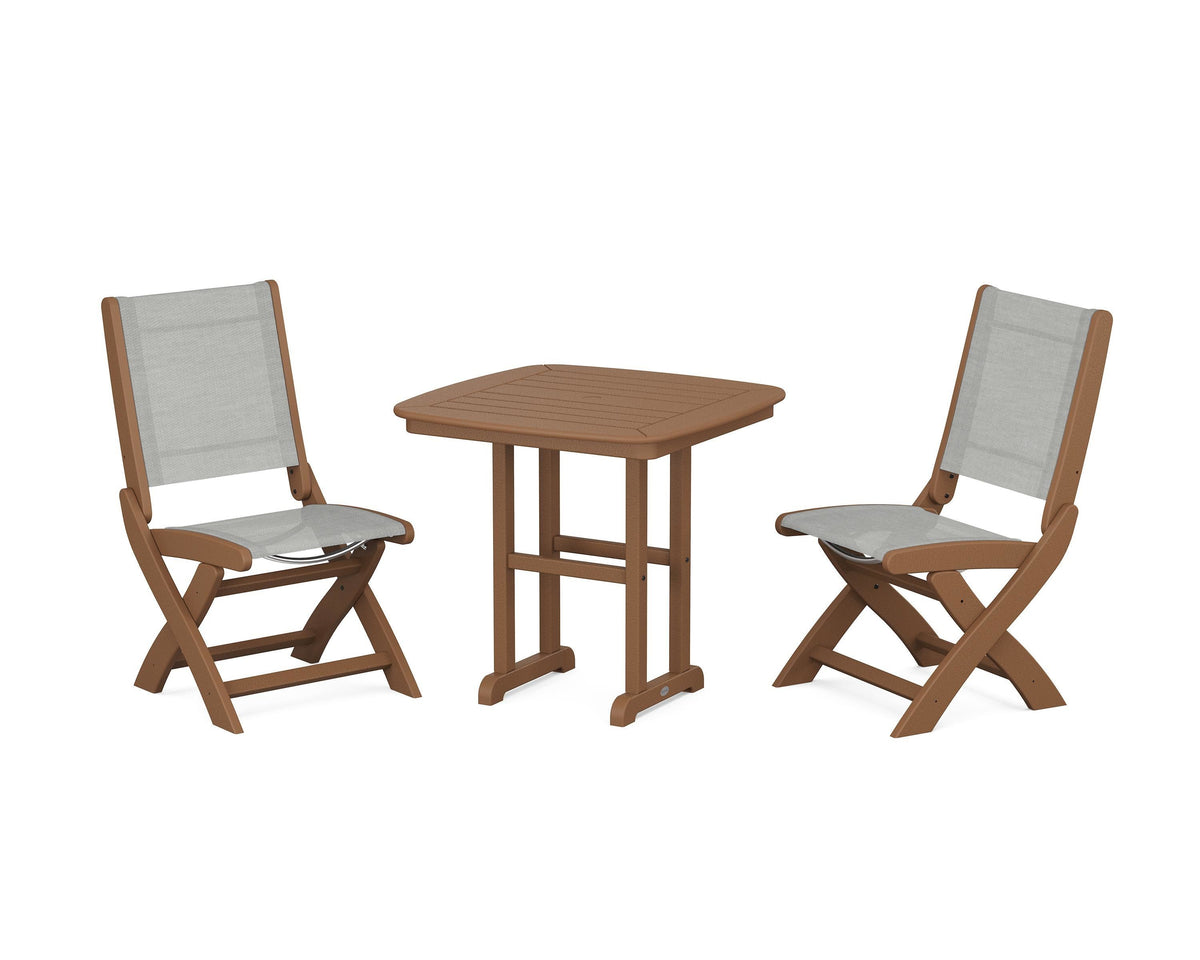 POLYWOOD Coastal Folding Side Chair 3-Piece Dining Set in Teak / Metallic