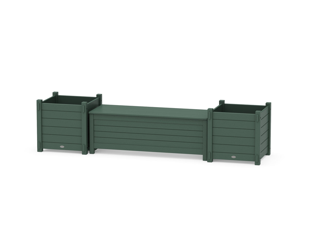 POLYWOOD 48" Nautical Straight Planter Storage Bench Set - Large in Green
