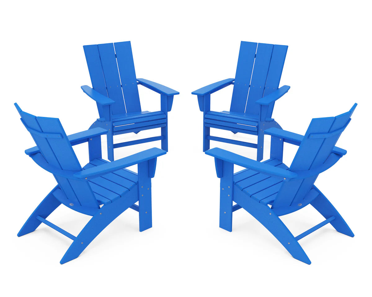 POLYWOOD 4-Piece Modern Curveback Adirondack Conversation Set in Pacific Blue