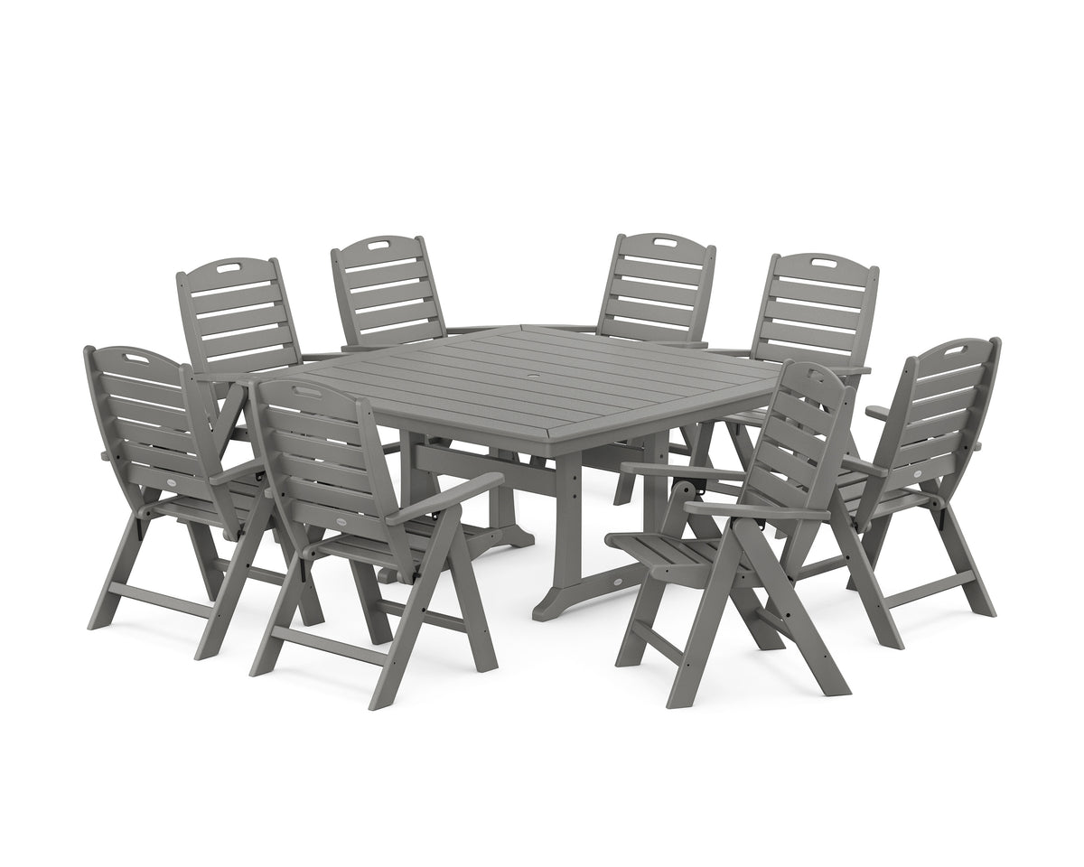 POLYWOOD Nautical Highback 9-Piece Square Dining Set with Trestle Legs in Slate Grey