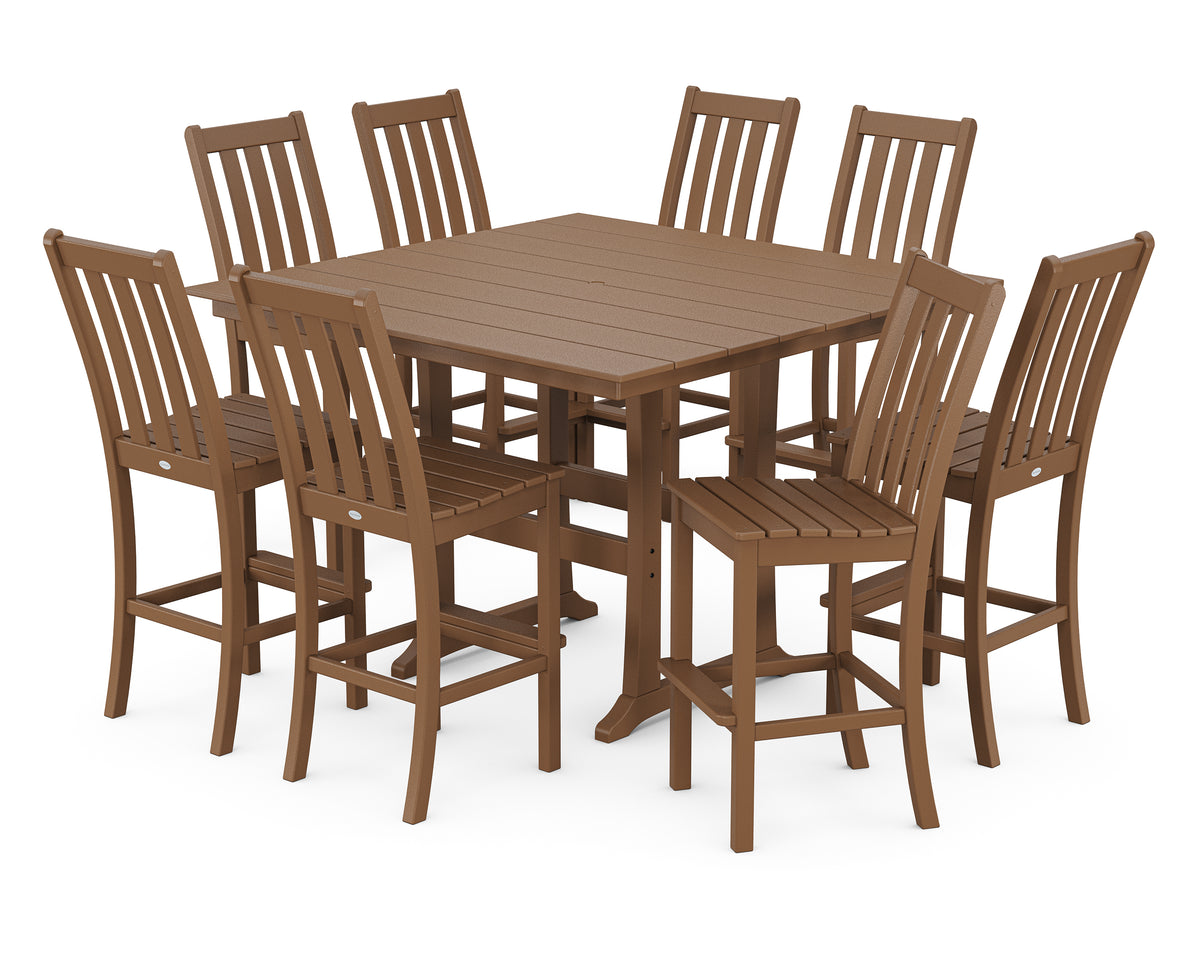 POLYWOOD Vineyard 9-Piece Farmhouse Trestle Bar Set in Teak