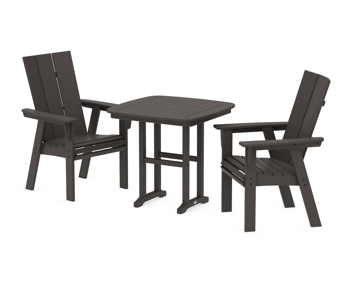 POLYWOOD Modern Curveback Adirondack 3-Piece Dining Set in Vintage Coffee
