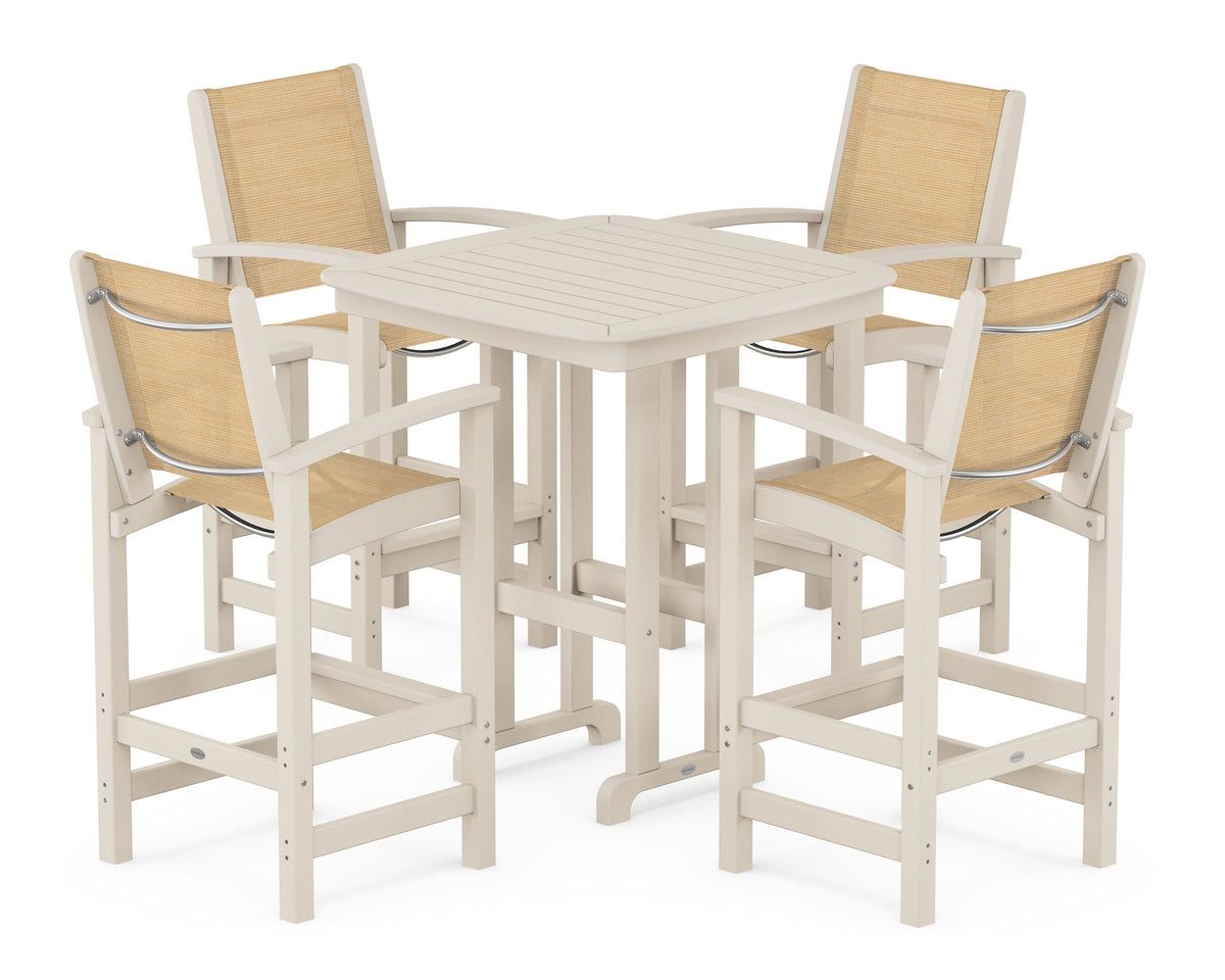 POLYWOOD Coastal 5-Piece Bar Set in Sand / Dupioni Apricot
