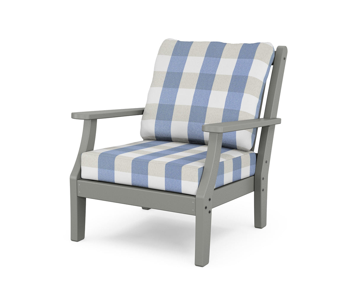 POLYWOOD Wovendale Deep Seating Chair in Slate Grey / Buffalo Plaid Sky Blue