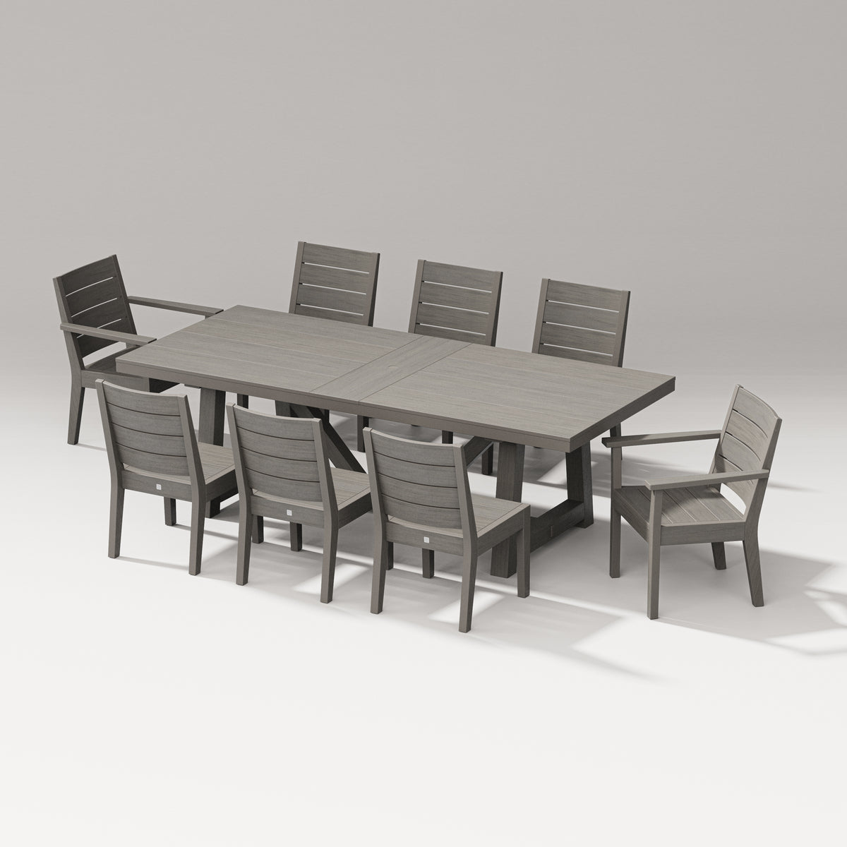 POLYWOOD PW Designer Series Latitude 9-Piece A-Frame Table Dining Set in Driftwood