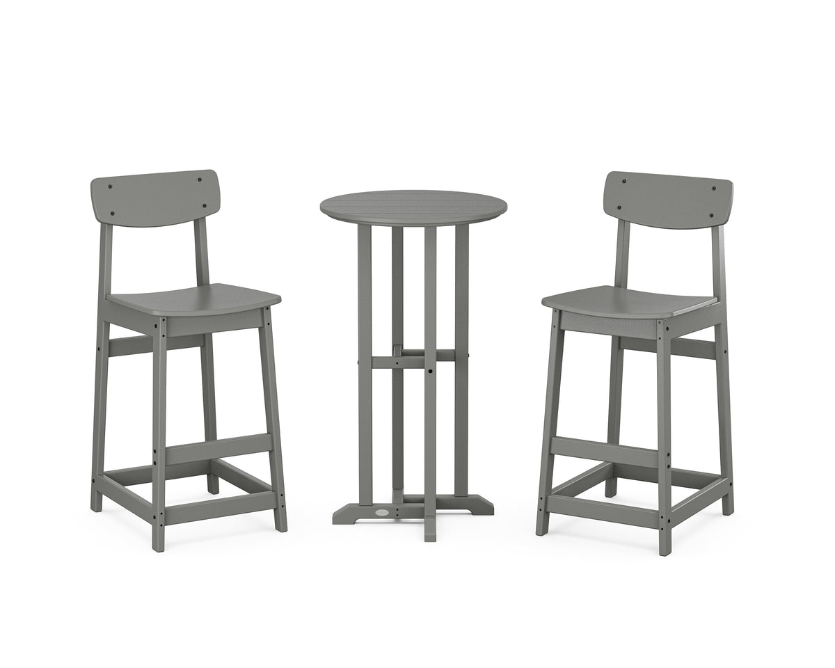 POLYWOOD Modern Studio Urban Bar Chair 3-Piece Bistro Set in Slate Grey