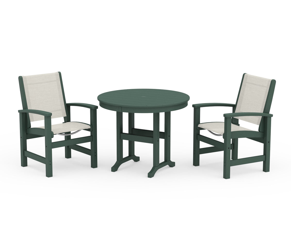 POLYWOOD Coastal 3-Piece Round Dining Set in Green / Parchment