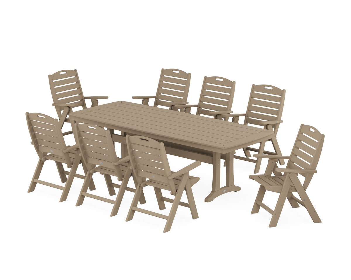 POLYWOOD Nautical Highback 9-Piece Dining Set with Trestle Legs in Vintage Sahara