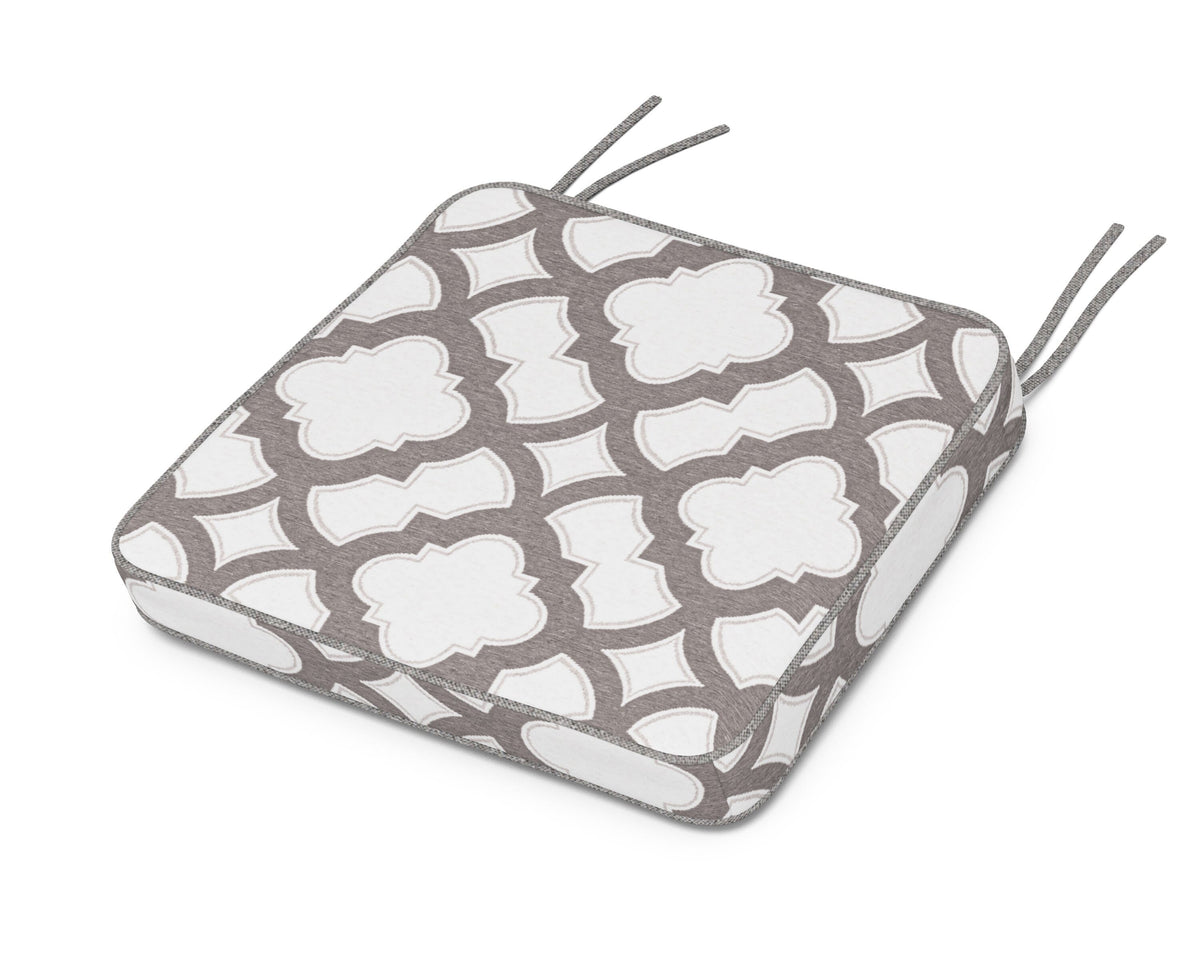POLYWOOD Chinoiserie Arm Chair Seat Cushion in Trellis Grey Mist