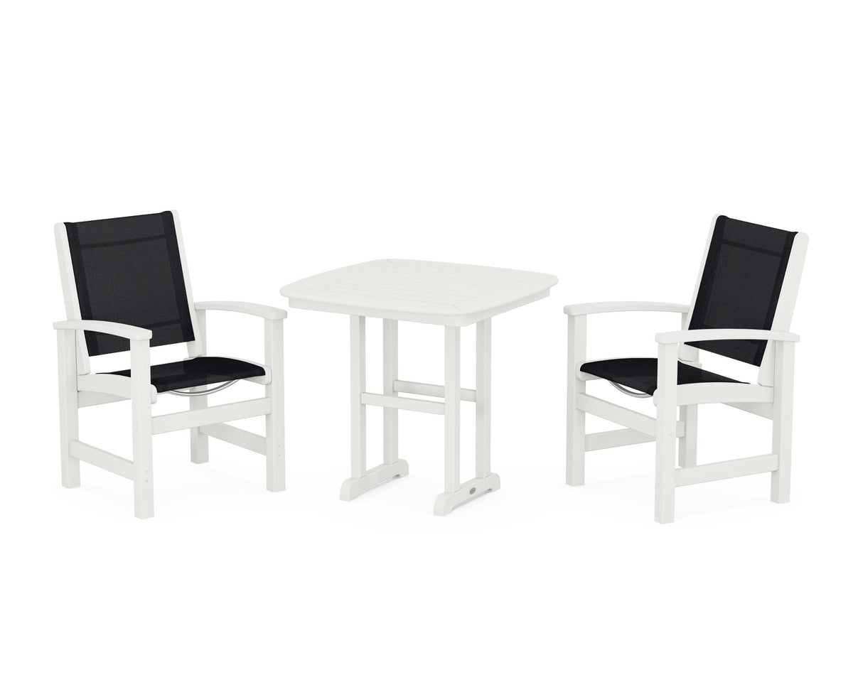 POLYWOOD Coastal 3-Piece Dining Set in Vintage White / Black
