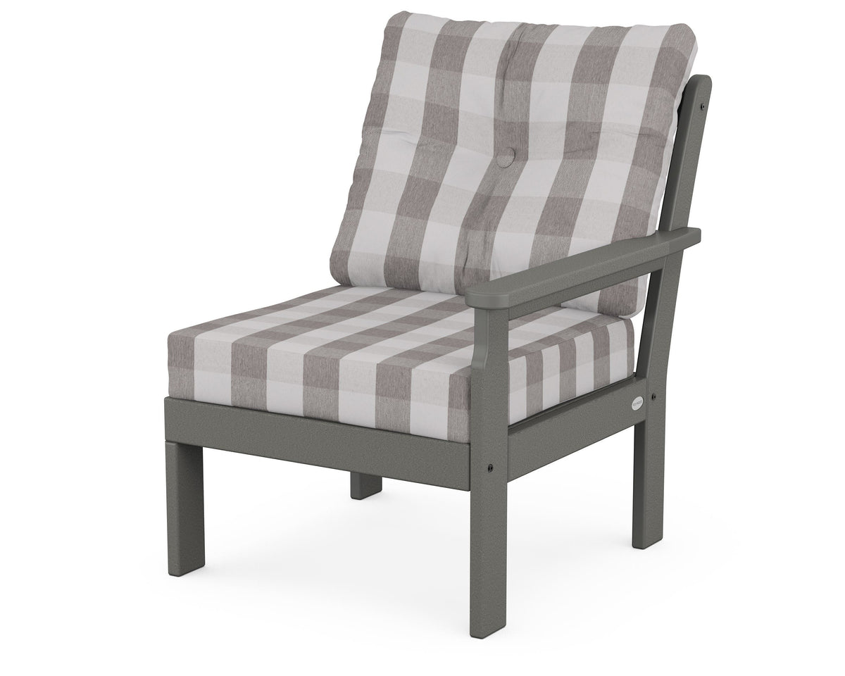 POLYWOOD Vineyard Modular Right Arm Chair in Slate Grey / Buffalo Plaid Grey Mist