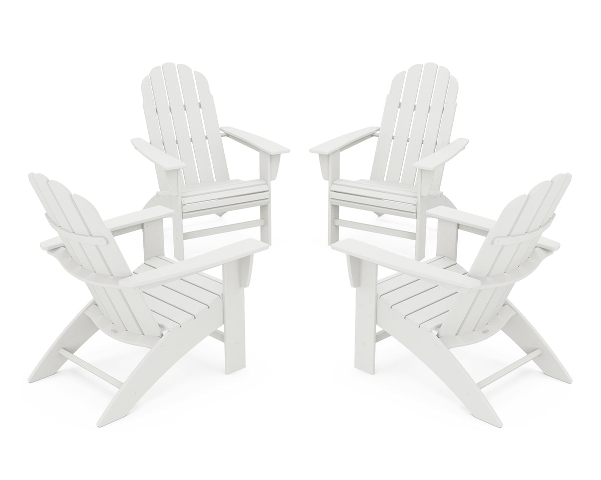 POLYWOOD 4-Piece Vineyard Curveback Adirondack Chair Conversation Set in Vintage White