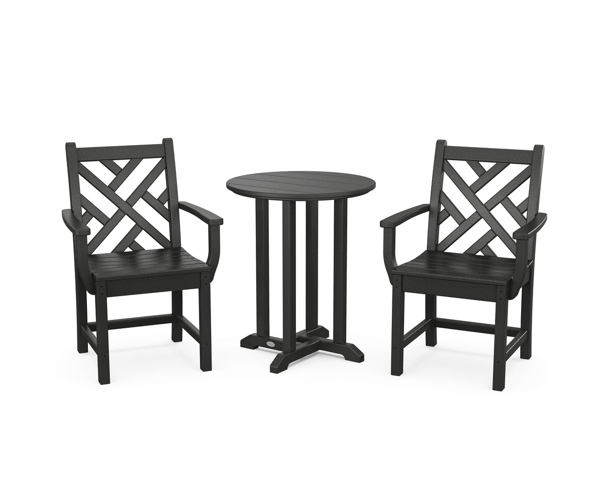 POLYWOOD Chippendale 3-Piece Round Bistro Dining Set in Black