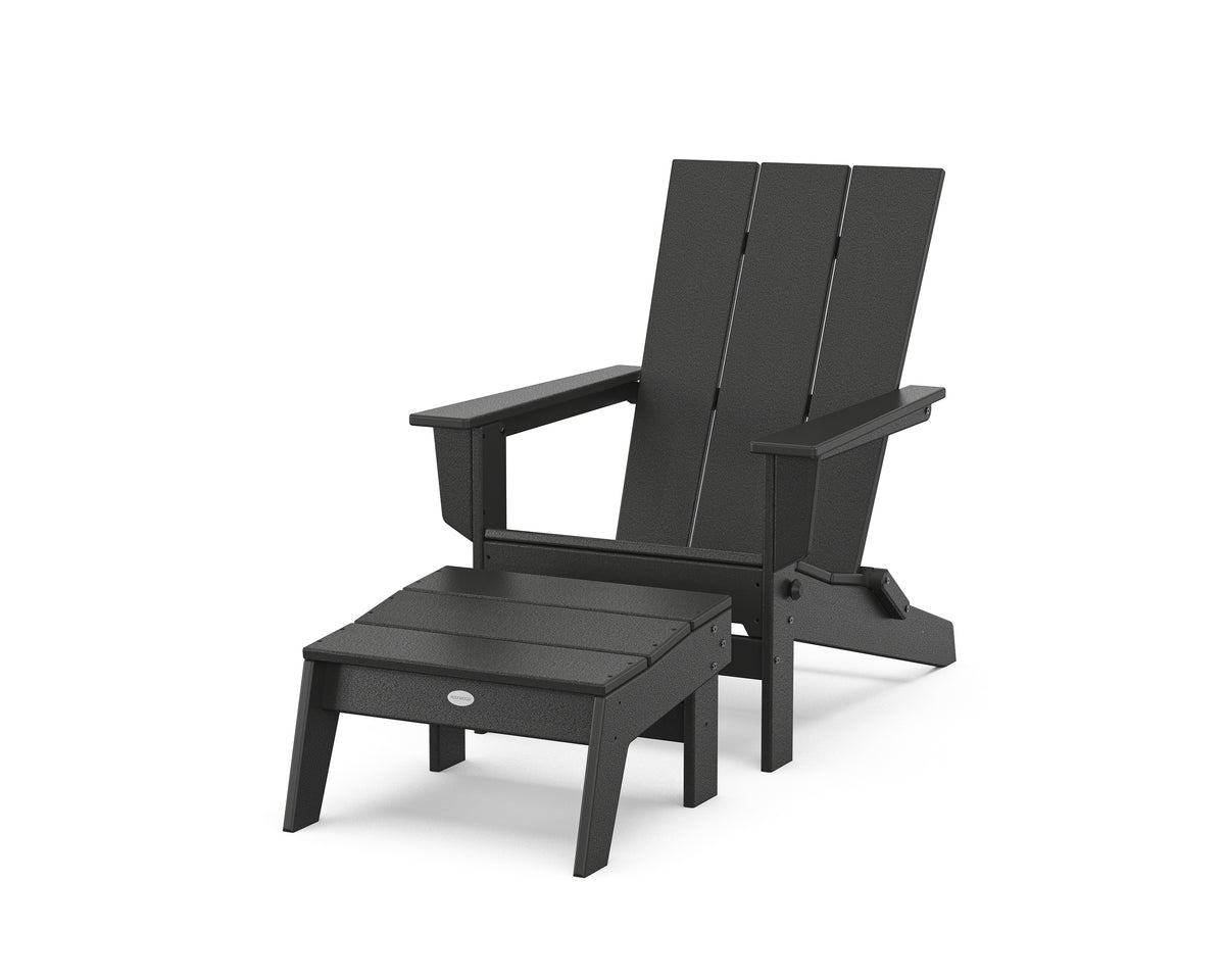 POLYWOOD Modern Studio Folding Adirondack Chair with Ottoman in Black