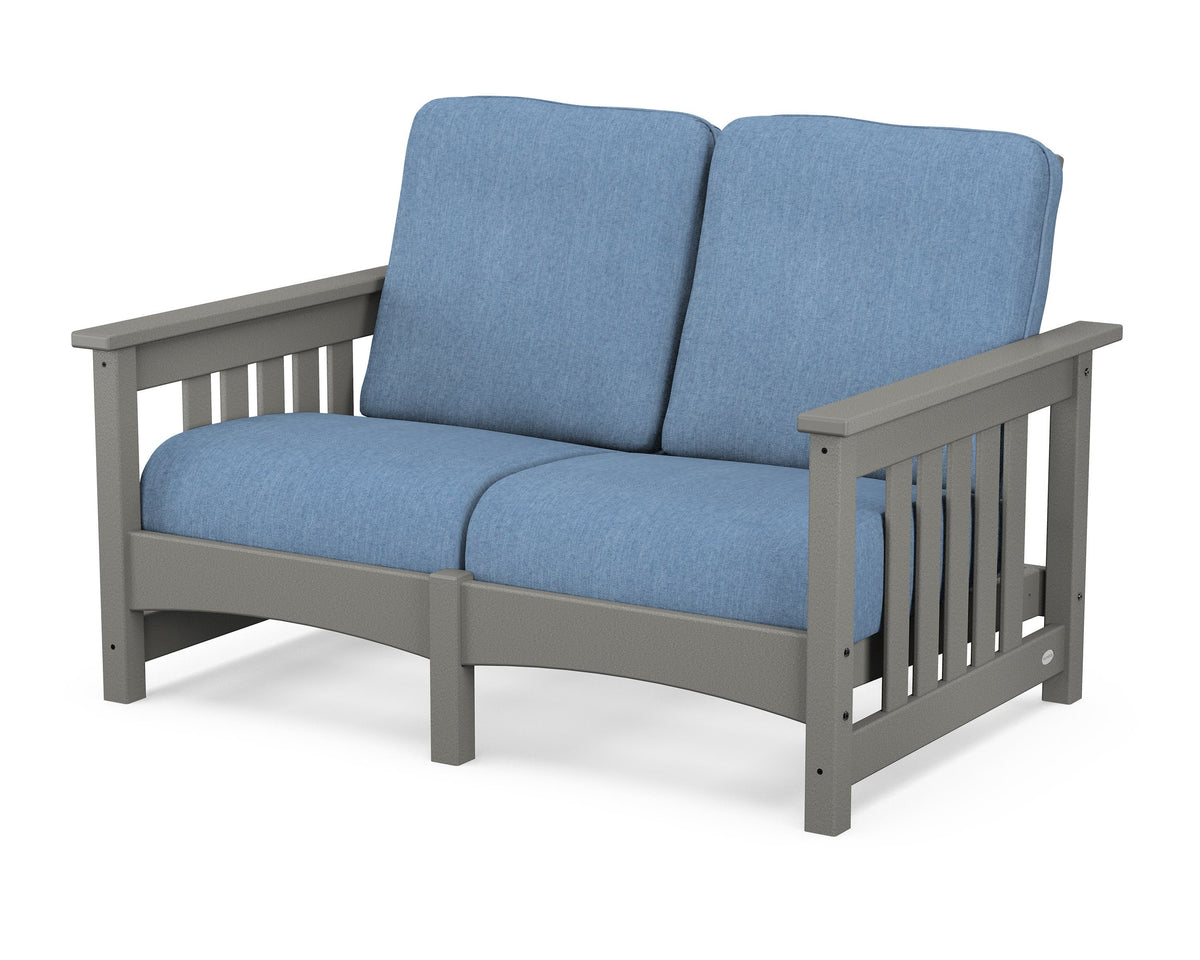 POLYWOOD Club Mission Loveseat in Slate Grey / Sky Blue