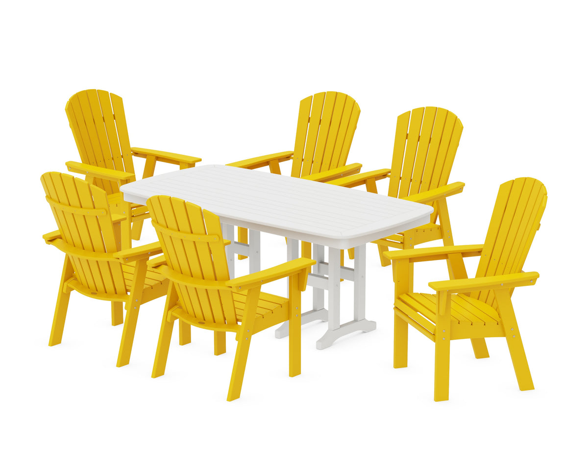 POLYWOOD Nautical Curveback Adirondack 7-Piece Dining Set in Lemon / White