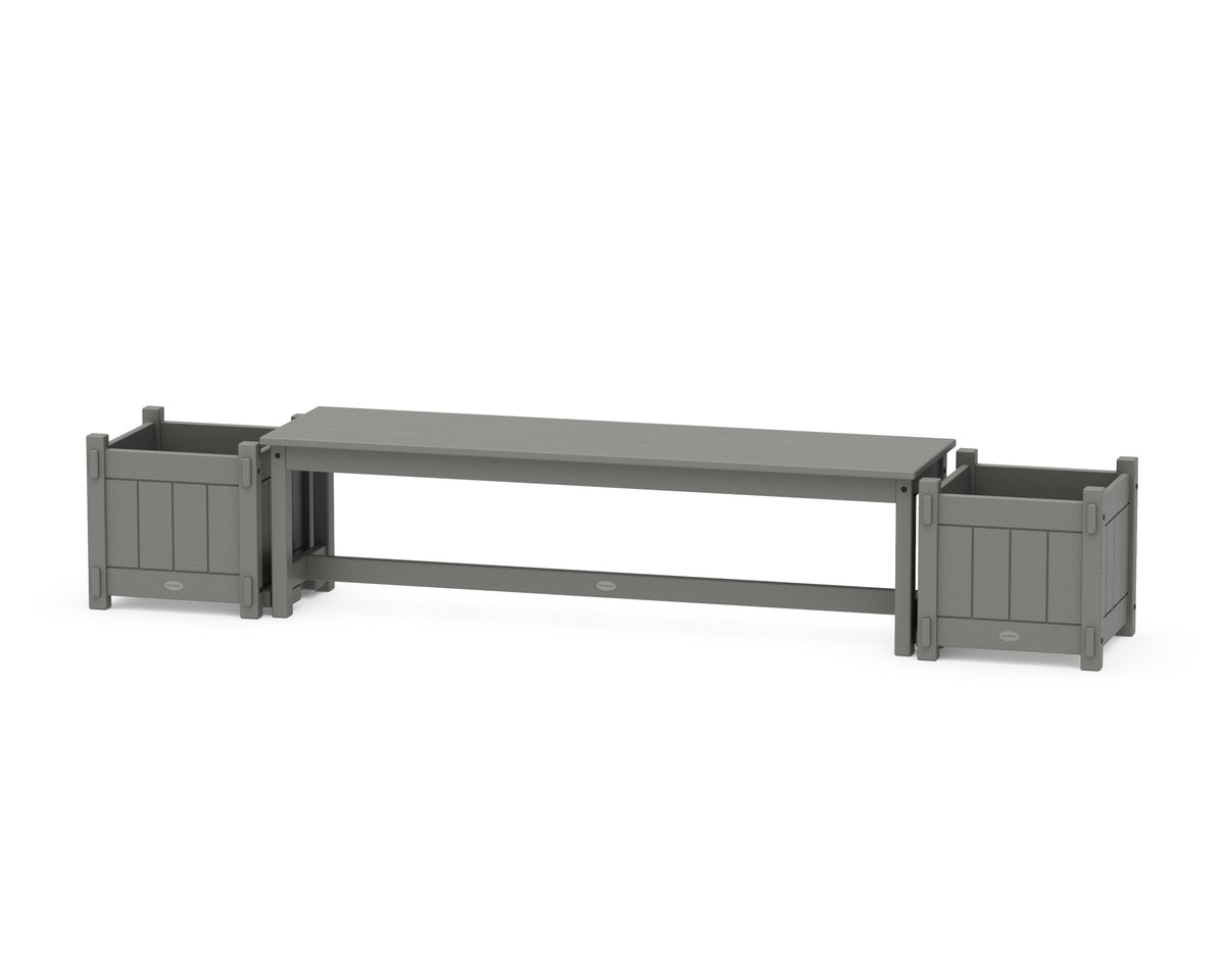 POLYWOOD 60" Vineyard Straight Planter Bench Set in Slate Grey